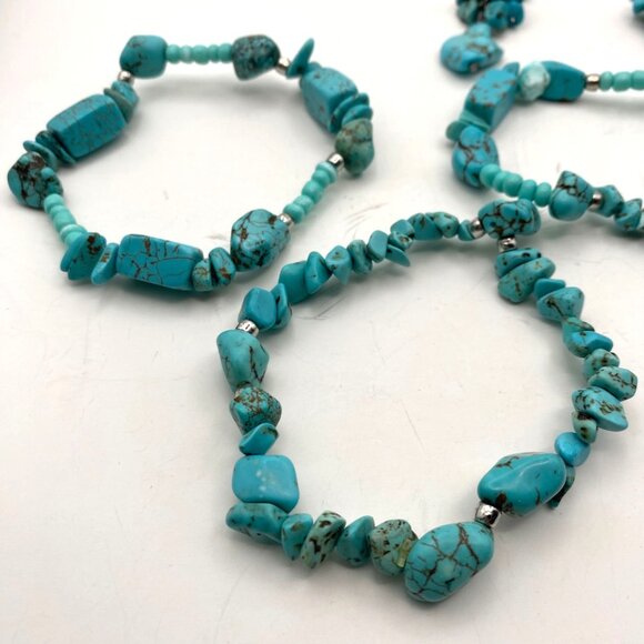 Boho Turquoise Howlite Bead Lot 5 Stretch Bracelets Dangle Earrings Silver Tone - Picture 5 of 8